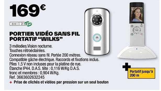 portier vidéo sans fil portatif wilks"