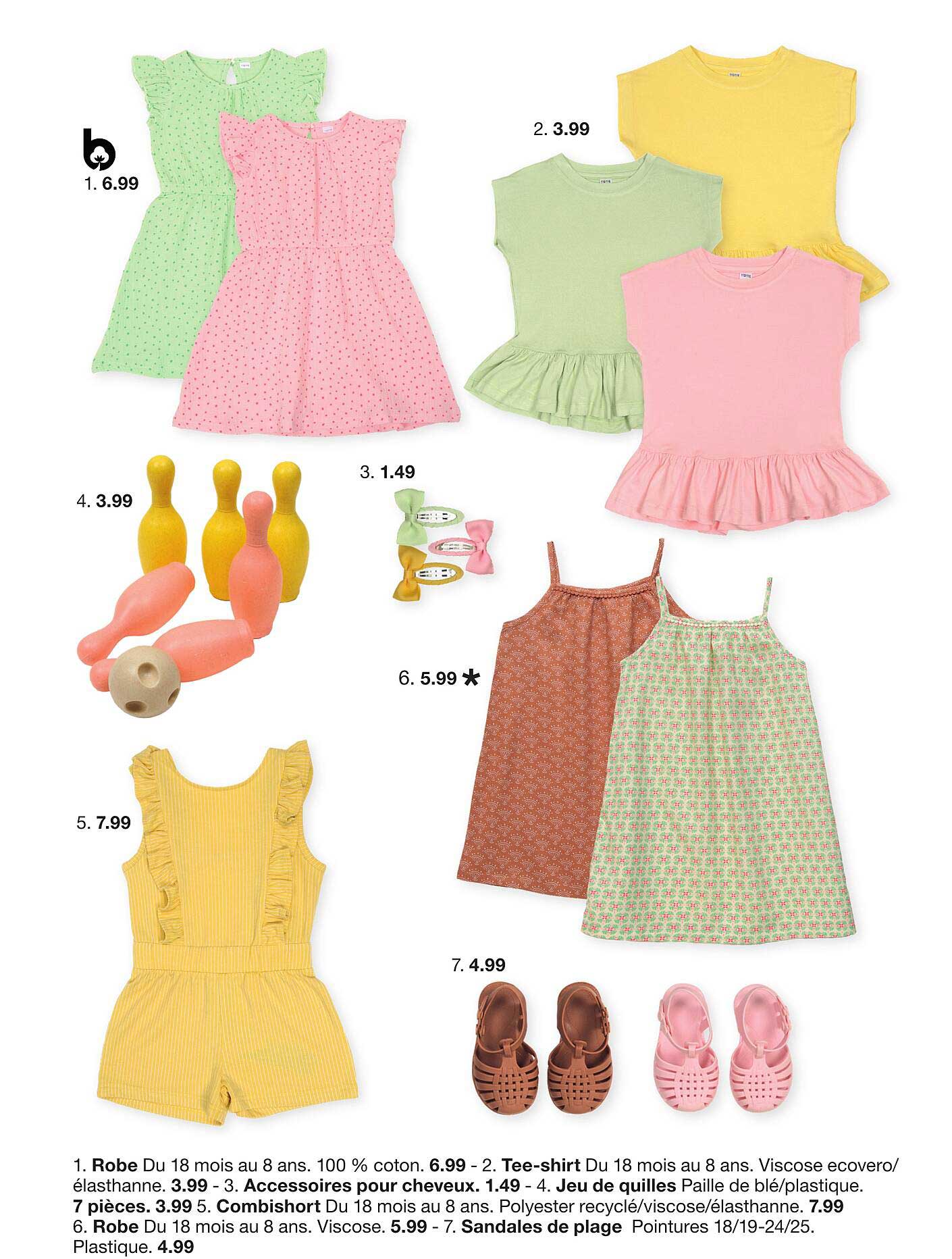 robe, tee-shirt, accessoires pour cheveux, jeu de quilles, combishort, robe, sandales de plage