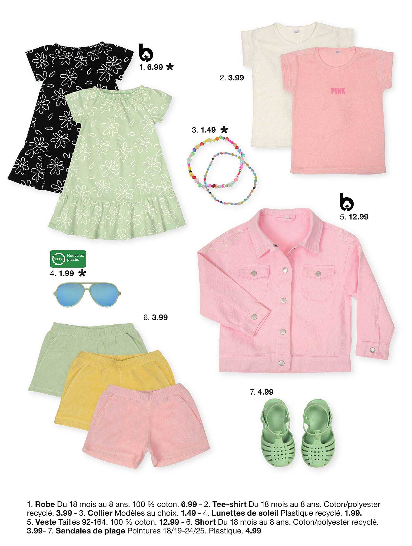 robe, tee-shirt, collier, lunettes de soleil, veste, short, sandales de plage