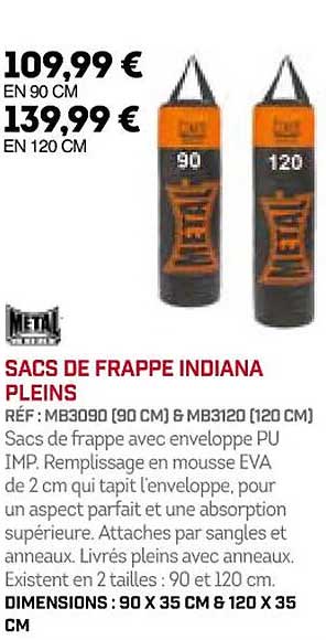 sacs de frappe indiana pleins metal