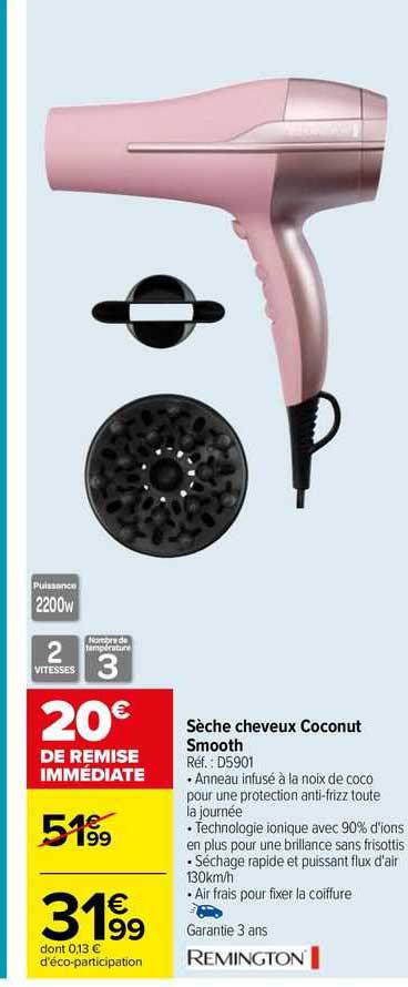 sèche cheveux coconut smooth remington