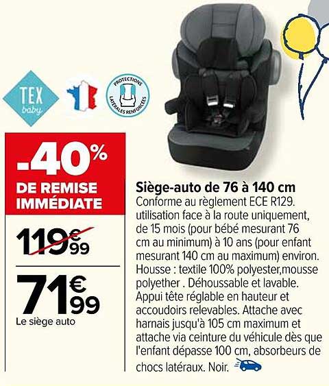 siège-auto de 76 à 140 cm tex baby