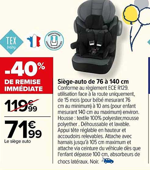 siège-auto de 76 à 140 cm tex baby