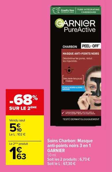 Soins Charbon : Masque Anti-points Noirs 3 En 1 Garnier