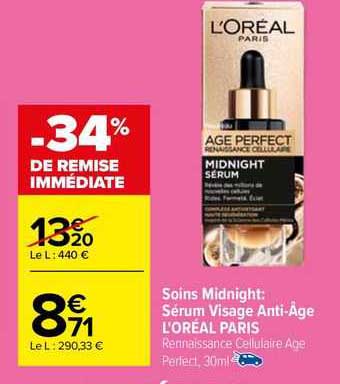 soins midnight: sérum visage anti-âge l'oréal paris