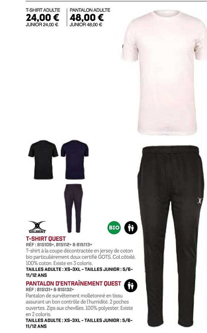 t-shirt quest pantalon d'entraînement quest gilbert