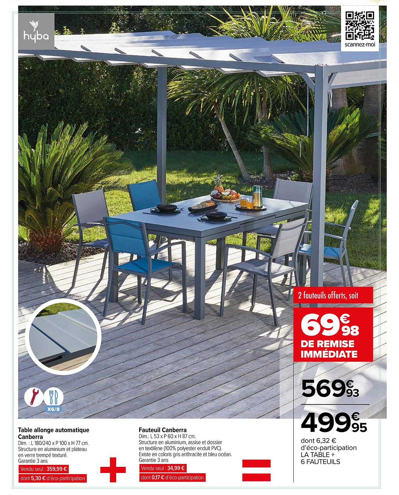 Table Allongé Automatique Canberra + Fauteuil Canberra Hyba