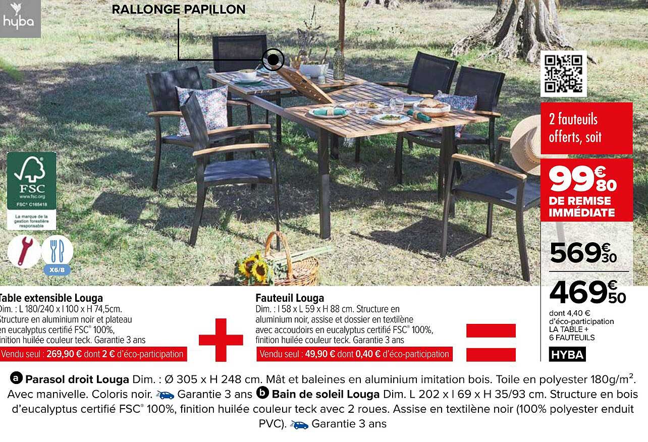 Table Extensible Louga + Fauteuil Louga