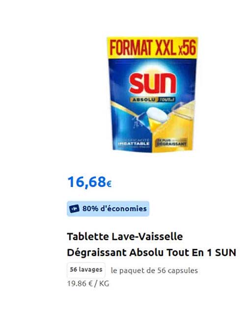 tablette lave-vaisselle dégraissant absolu tout en 1 sun