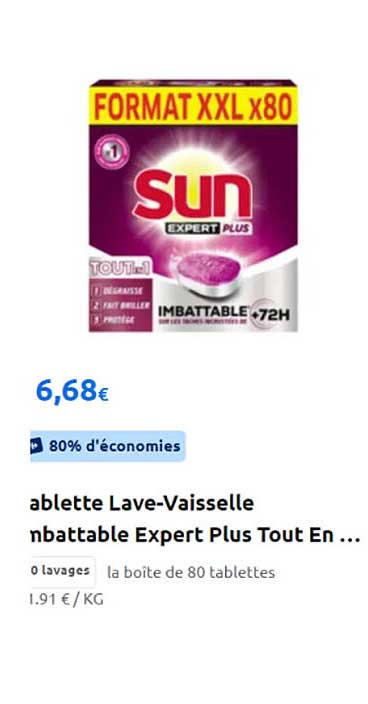 tablette lave-vaisselle imbattable expert plus tout en... sun