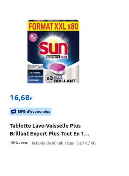 tablette lave-vaisselle plus brillant expert plus tout en 1 sun