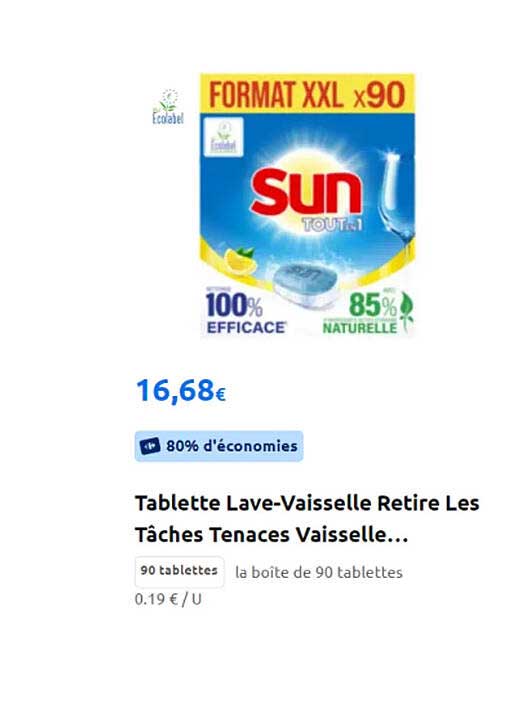 tablette lave-vaisselle retire les tâches tenaces vaisselle sun