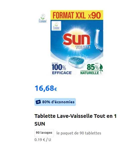 tablette lave-vaisselle tout en 1 sun