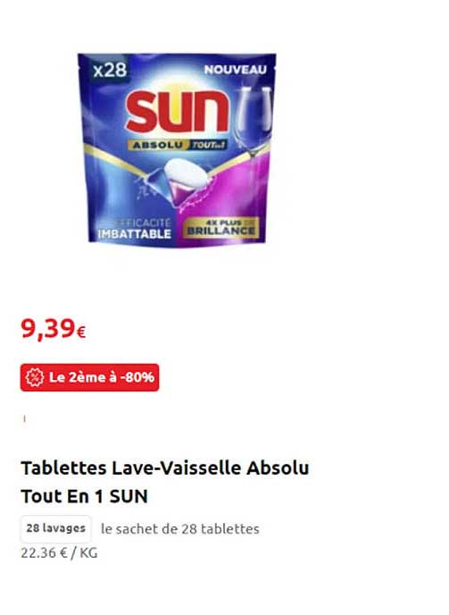 tablettes lave-vaisselle absolu tout en 1 sun