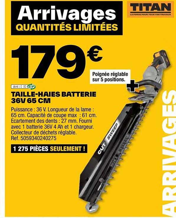 taille-haies batterie 36v 65 cm titan