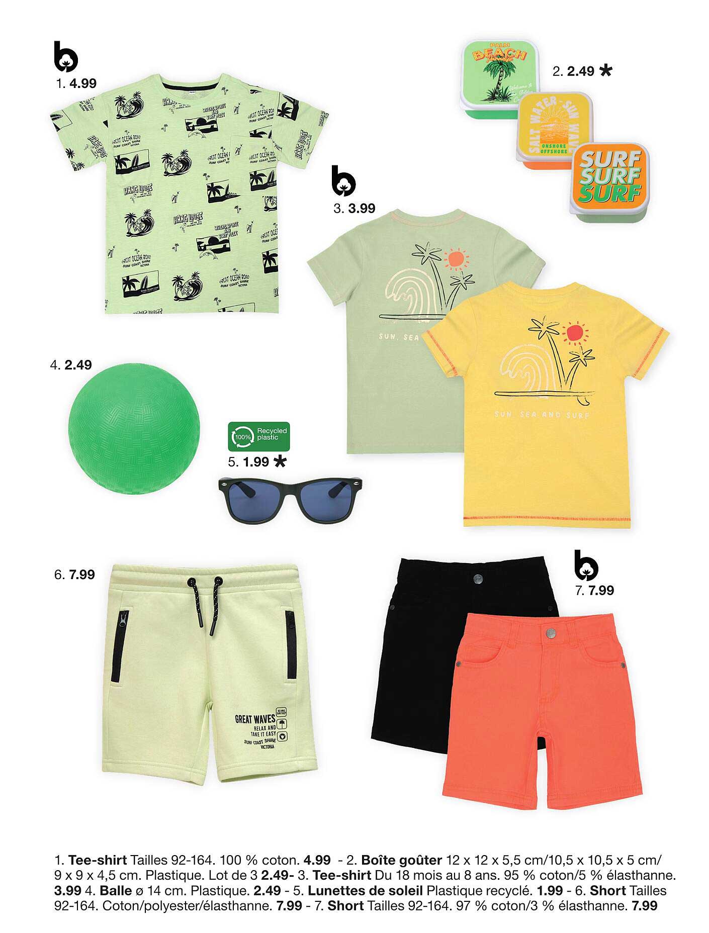 tee-shirt, boîte goûter, tee-shirt, balle, lunettes de soleil, short, short