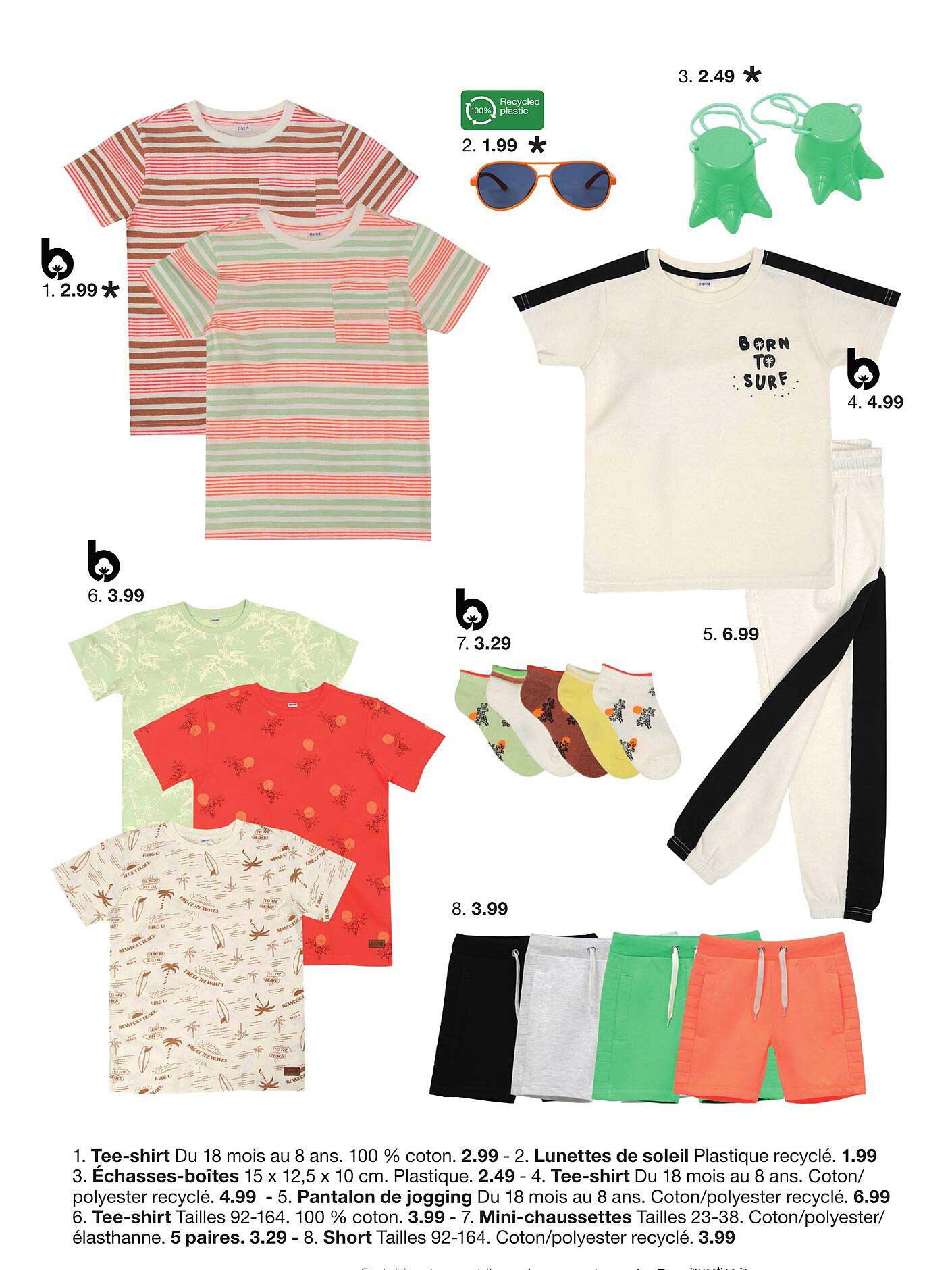 tee-shirt, lunettes de soleil, échasses-boîtes, tee-shirt, pantalon de jogging, mini-chaussettes, short