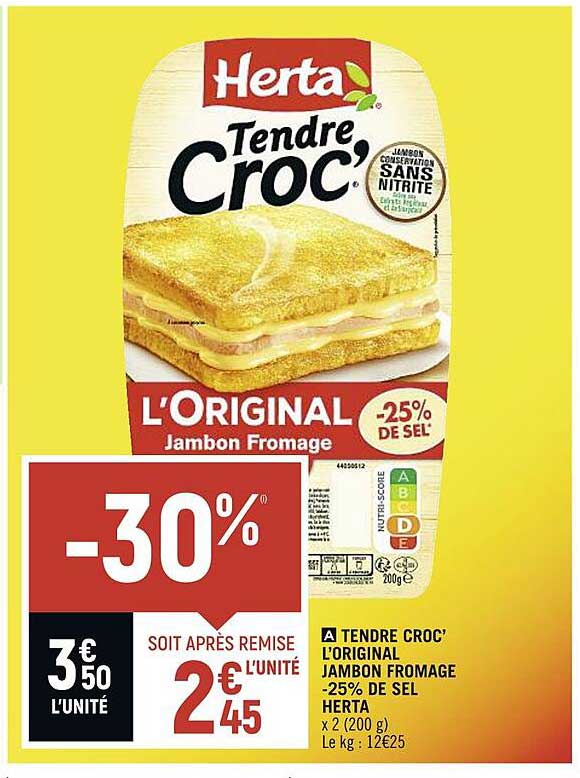 Tendre Croc' L'original Jambon Fromage -25% De Sel Herta