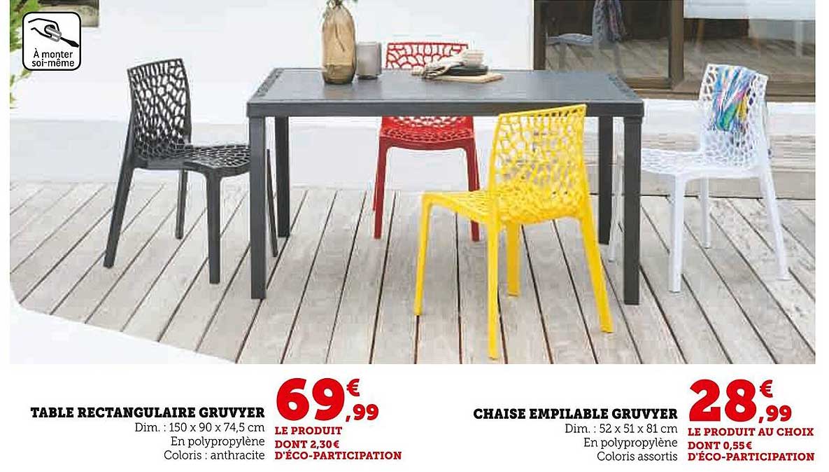 trable rectangulaire gruvyer chaise empilable gruvyer