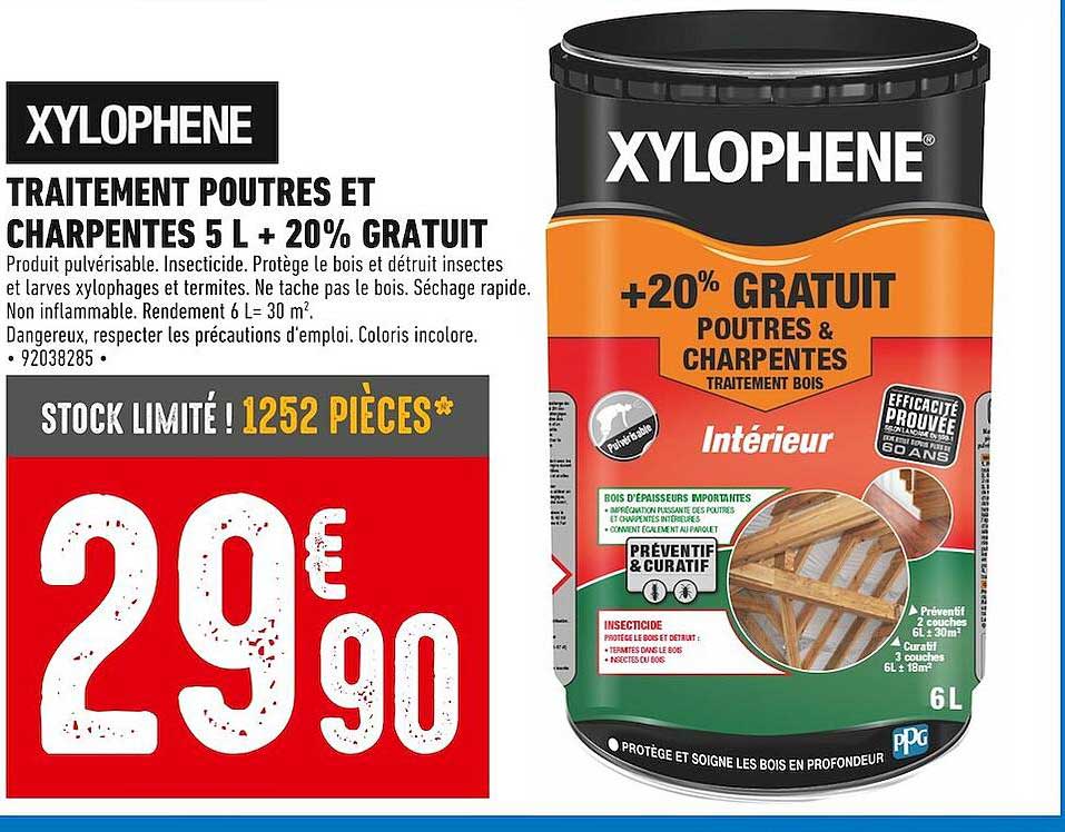 traitement poutres et charpentes 5 l + 20% gratuit xylophène