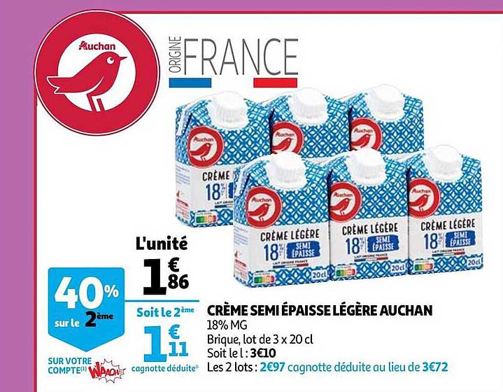 crème semi épaisse légère auchan