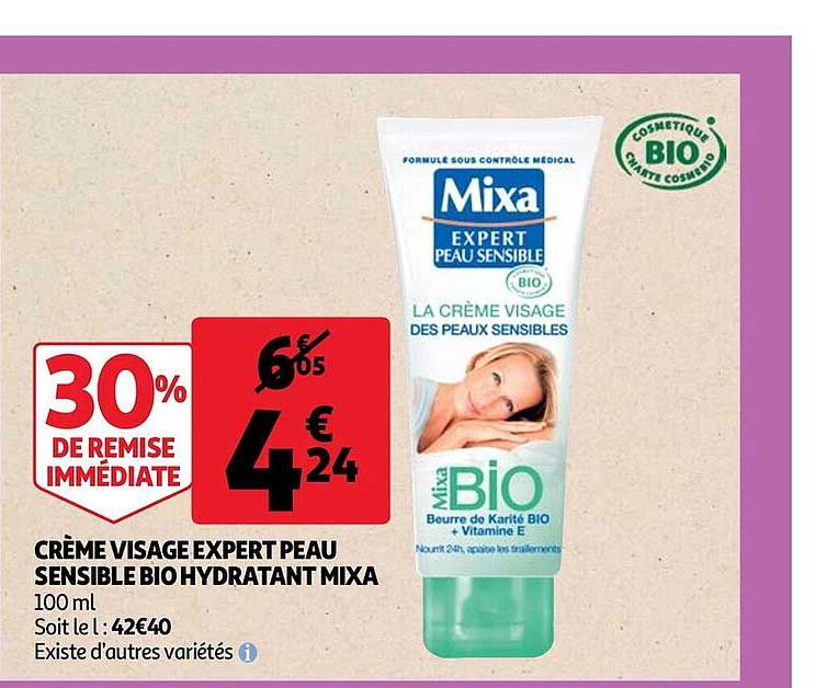 crème visage expert peau sensible bio hydratant mixa