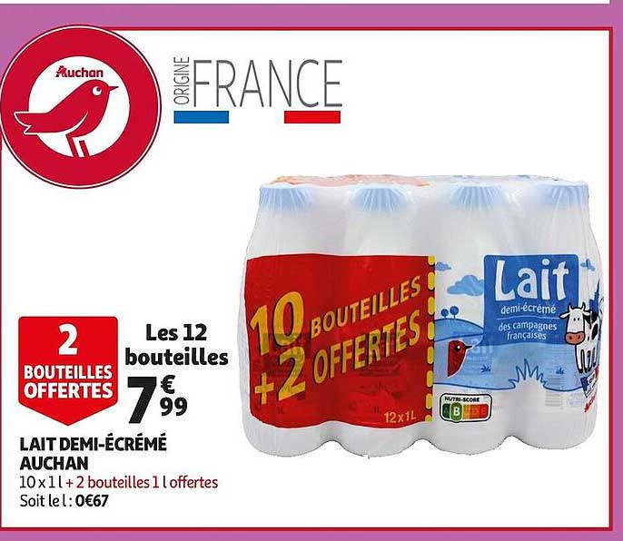 lait demi-écrémé auchan