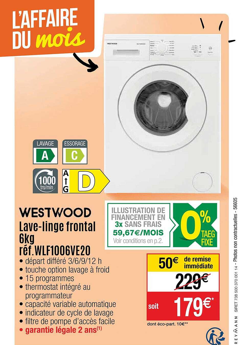 lave-linge frontal 6kg westwood
