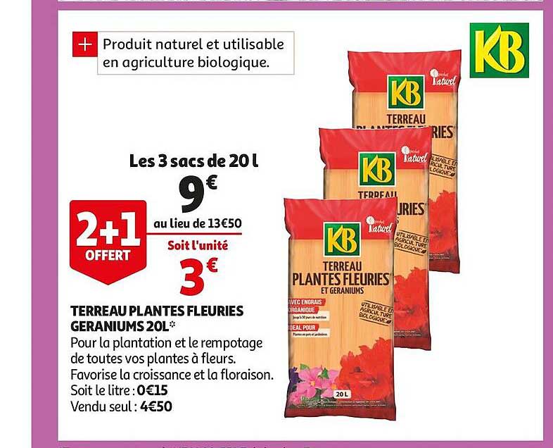 terreau plantes fleuries geraniums kb 20l