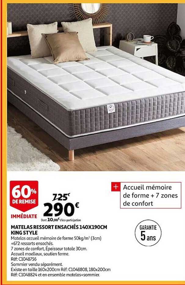 matelas ressort ensachés 140 x 190 cm king style