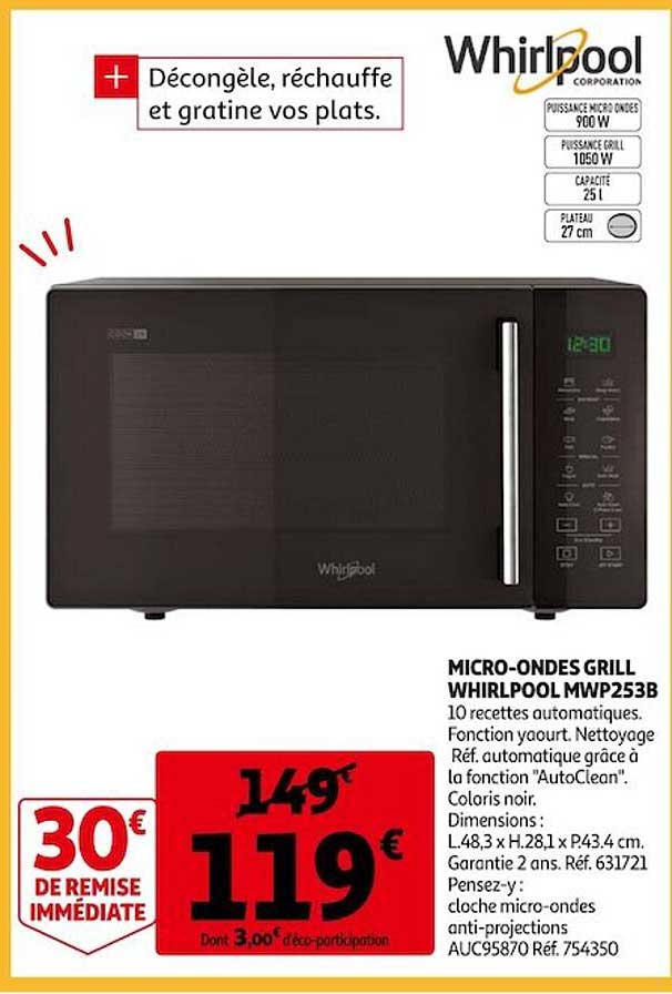 micro-ondes grill whirlpool mwp253b