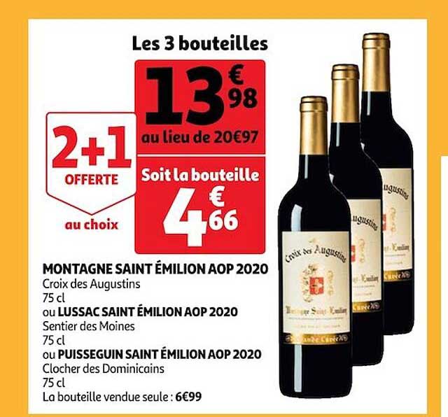 montagne saint émilion aop 2020 croix des augustins ou lussac saint émilion aop 2020 sentier des moines ou puisseguin saint émilion aop 2020 clocher des dominicains