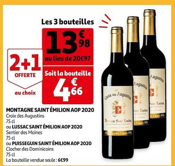 montagne saint émilion aop 2020 croix des augustins ou lussac saint émilion aop 2020 sentier des moines ou puisseguin saint émilion aop 2020 clocher des dominicains