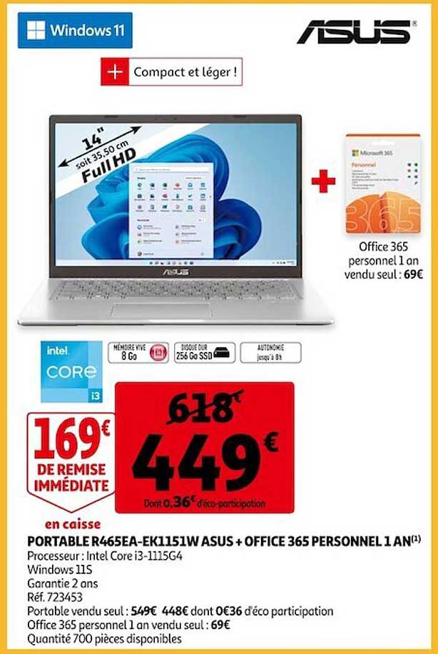 Portable R465ea-ek1151w Asus + Office Personnel 1 An