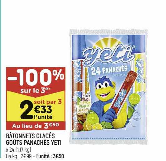 bâtonnets glacés goûts panachés yeti