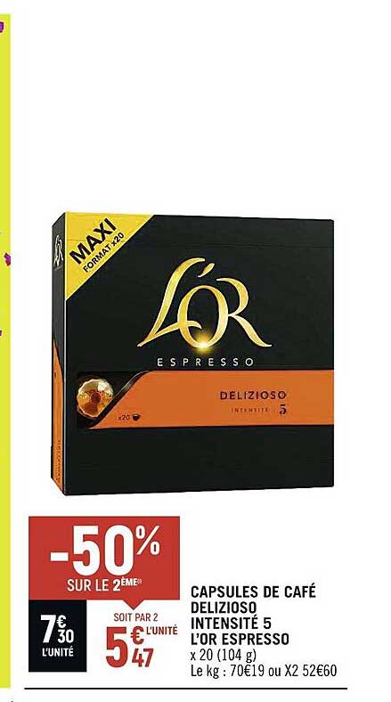 Capsules De Café Delizioso Intensité 5 L'or Espresso