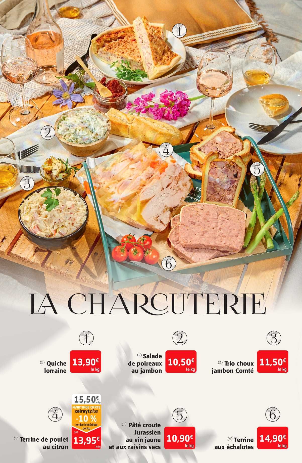 Quiche Lorraine, Salade De Poireaux Au Jambon, Trio Choux Jambon Comté, Terrine De Poulet Au Citron, Pâté Croûte Jurassien Au Vin Jaune Et Aux Raisins Secs, Terrine Aux échalotes