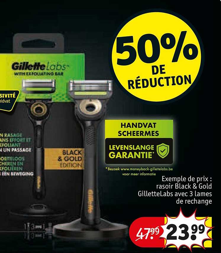rasoir black & gold gillette labs avec 3 lames de rechange