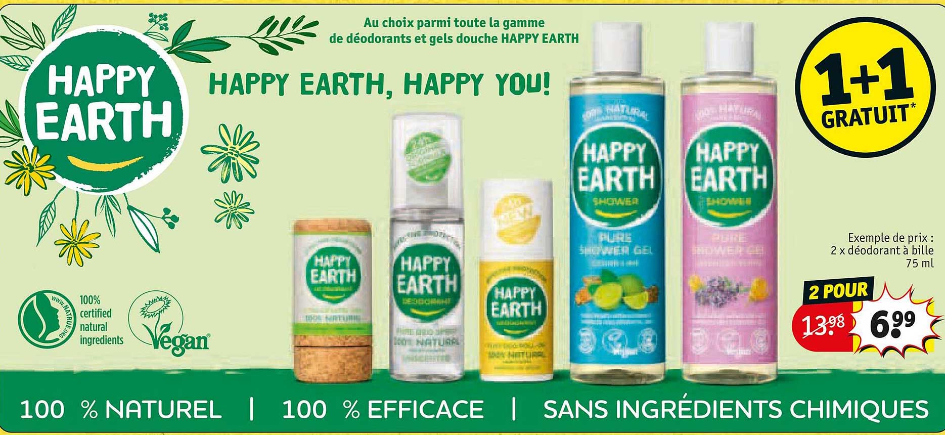 2 x déodorant à bille 75ml happy earth