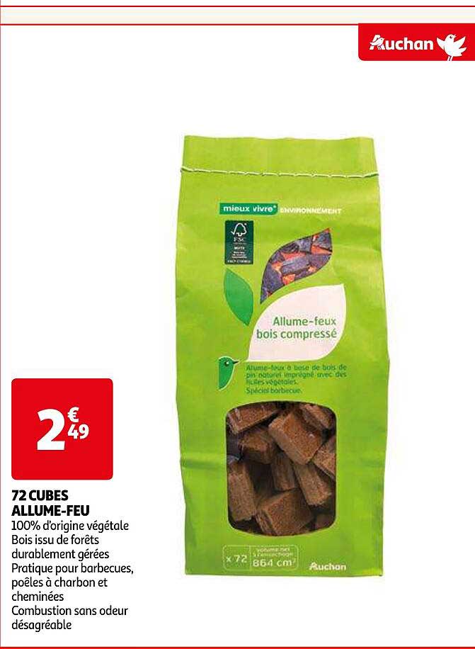 72 cubes allume-feu