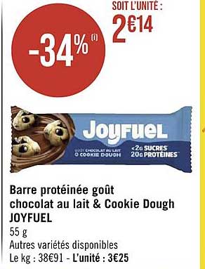 barre protéinée goût chocolat au lait & cookie dough joyfuel