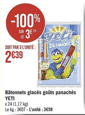 bâtonnets glacés goûts panachés yeti