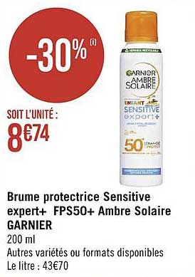 brume protectrice sensitive expert+ fps50+ ambre solaire garnier