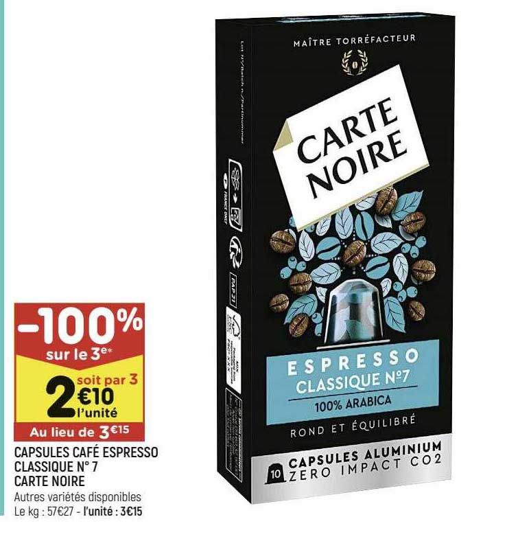 Capsules Café Espresso Classique N°7 Carte Noire