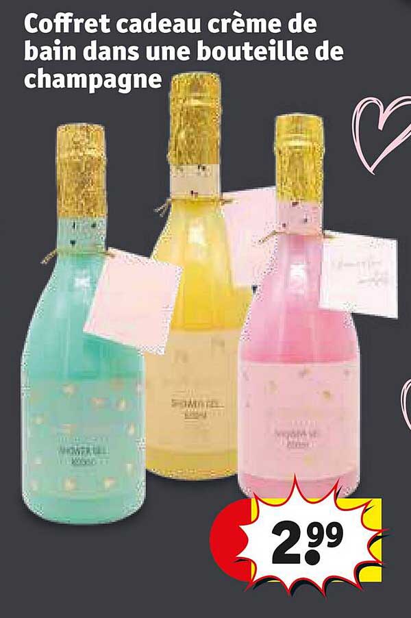 coffret cadeau crème de bain dans une bouteille de champagne