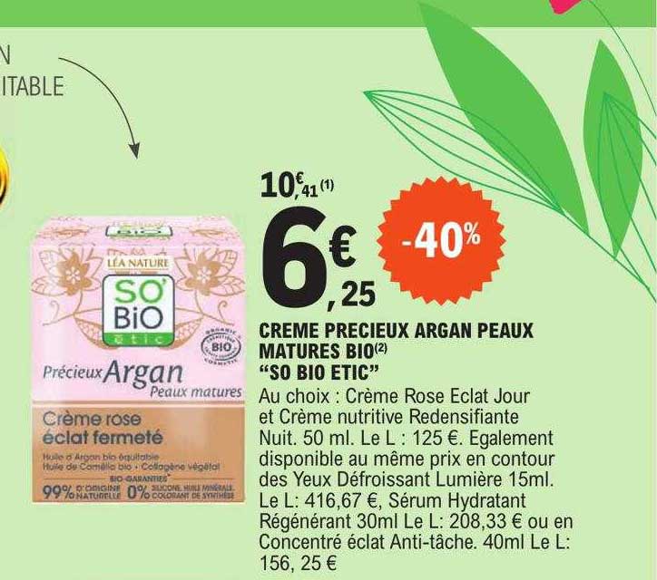 crème précieux argan peaux matures bio "so bio étic"