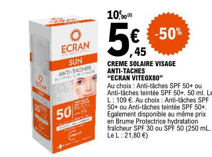 crème solaire visage anti-taches "écran viteox80"