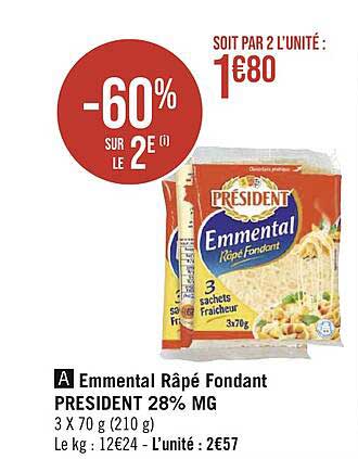 Emmental Râpé Fondant Président 28% Mg