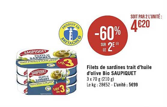 filets de sardines trait d'huile d'oliv bio saupiquet