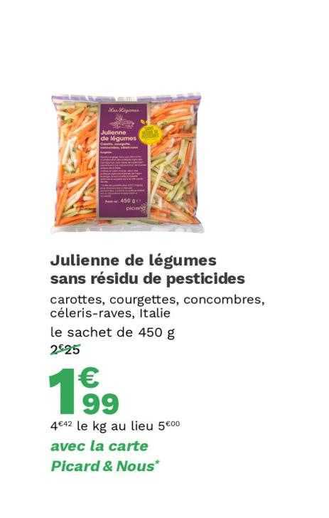 julienne de légumes sans résidu de pesticides